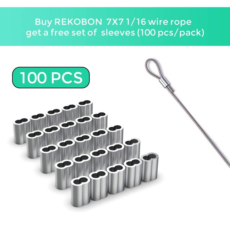 REKOBON Wire Rope 116 Wire Rope Stainless Steel 304 Wire Cable 328FT Length Aircraft Cable with 100pcs Sleeves Stops 7x7 Strand Core 368 lbs Breaking Strength Perfect for OutdoorYardGarden or Crafts - Image 3