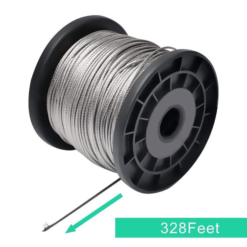 REKOBON Wire Rope 116 Wire Rope Stainless Steel 304 Wire Cable 328FT Length Aircraft Cable with 100pcs Sleeves Stops 7x7 Strand Core 368 lbs Breaking Strength Perfect for OutdoorYardGarden or Crafts - Image 4