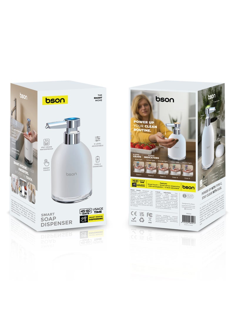 BSON موزع صابون ذكي - موزع رغوة تلقائي بدون لمس مع مستويات قابلة للتعديل، مقاوم للماء IPX7، حاوية قابلة لإعادة التعبئة بسعة 320 مل تدوم طويلاً للمطبخ والحمام والمكتب - Image 3
