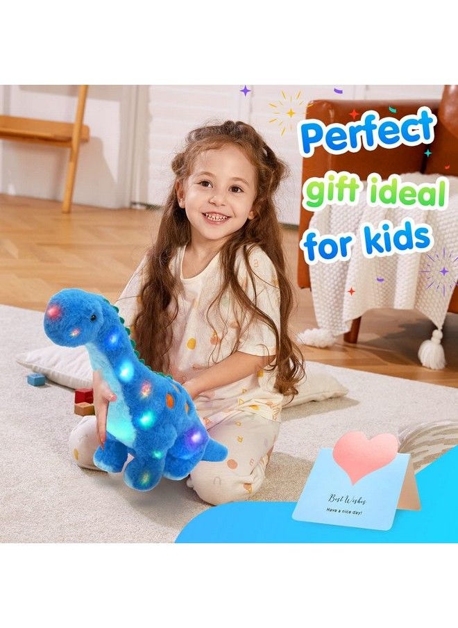 Houwsbaby - 14’’ Light Up Dinosaur Diplodocus Stuffed Animal Floppy Led Plush Toy Night Lights Glow Pillow Long Neck Birthday Gifts For Kids Toddler Girls And Boys Blue - Image 1