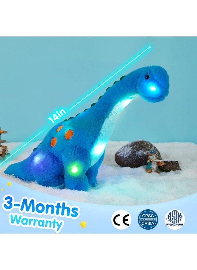 Houwsbaby - 14’’ Light Up Dinosaur Diplodocus Stuffed Animal Floppy Led Plush Toy Night Lights Glow Pillow Long Neck Birthday Gifts For Kids Toddler Girls And Boys Blue - Image 1