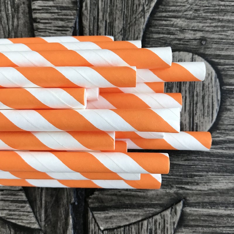Outside the Box Pape Stripe Paper Straws - Party Supply - Orange White - 7.75 Inches - Pack of 100 - Outside the Box Papers Brand - Image 4