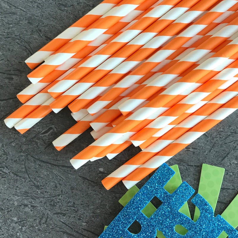 Outside the Box Pape Stripe Paper Straws - Party Supply - Orange White - 7.75 Inches - Pack of 100 - Outside the Box Papers Brand - Image 2