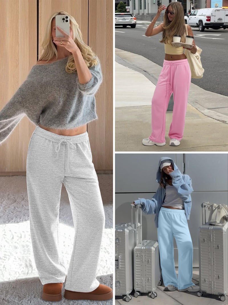 ATHMILE Women's Wide Leg Sweatpants High Waisted Baggy Interior Drawstring Joggers Straight Leg Sweat Pants with Pockets Red - Image 5