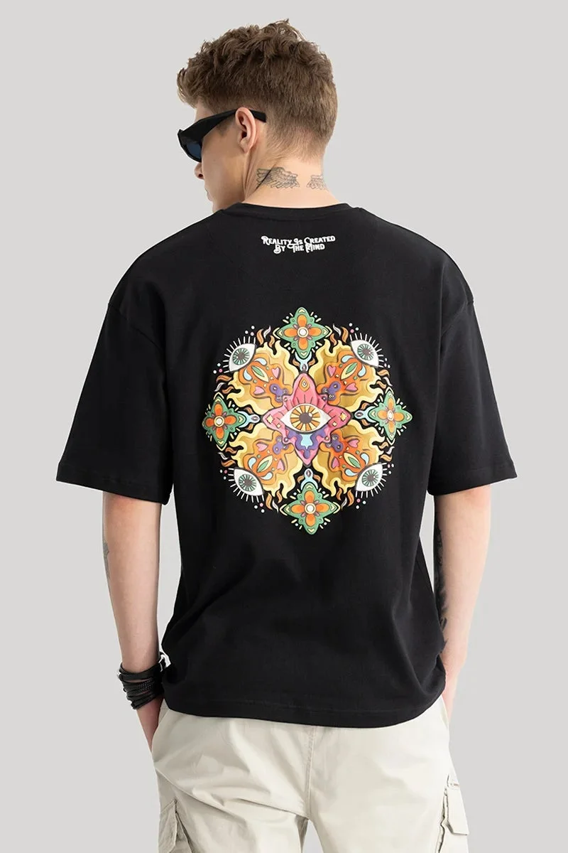 سنيتش Black Graphic Half Sleeve Oversized Streetwear T-Shirt