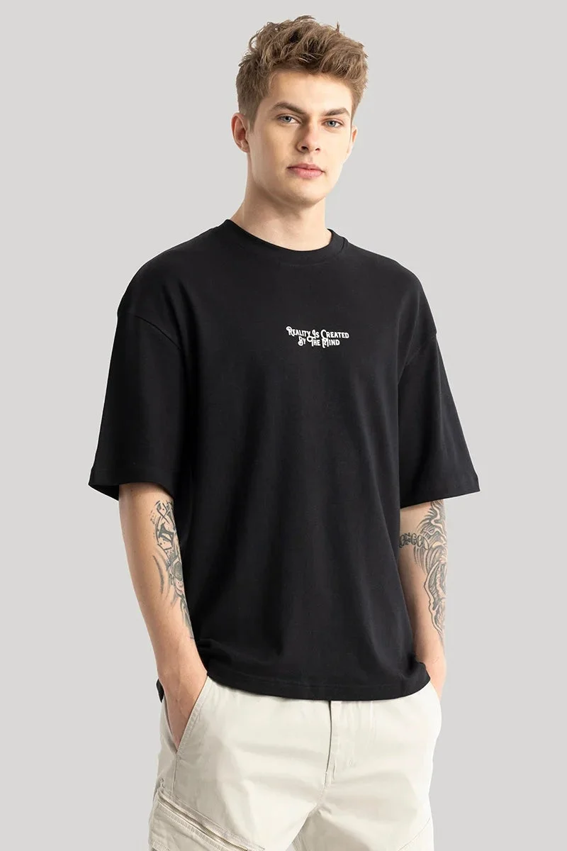 سنيتش Black Graphic Half Sleeve Oversized Streetwear T-Shirt