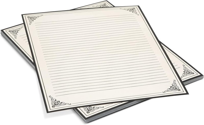 Juvale 48 Sheets Fancy Vintage Style Lined Letter Writing Paper with Antique Border Design 85 x 11 Inch Aged Stationery for Letters Invitations Cream - Image 5