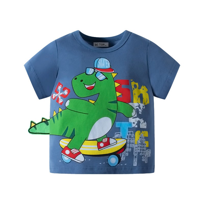 2024 Summer Children's New Boys T-Shirt Korean Version Printed Dinosaur Cartoon Top Pure Cotton Children's Clothing Wholesale Dropshipping - Image 3