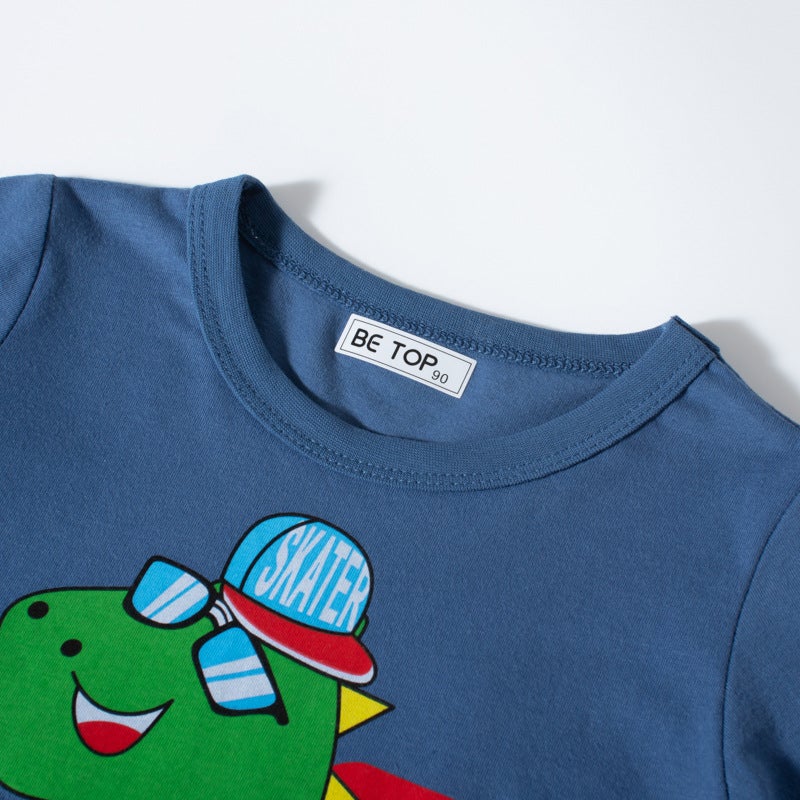 2024 Summer Children's New Boys T-Shirt Korean Version Printed Dinosaur Cartoon Top Pure Cotton Children's Clothing Wholesale Dropshipping - Image 5