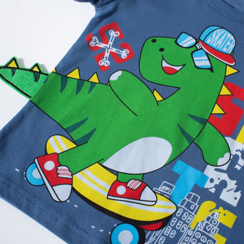 2024 Summer Children's New Boys T-Shirt Korean Version Printed Dinosaur Cartoon Top Pure Cotton Children's Clothing Wholesale Dropshipping - Image 4