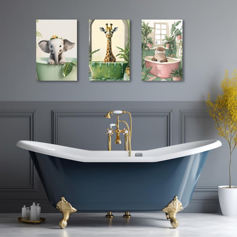 PBXBJY Kids Bathroom Wall Art Animal Bathroom Decor 3Pcs Funny Bathroom Posters Animals in the Bathtub Pictures Tropical Jungle Bath Wall Decor (White, (12.00" x 16.00" x 3PCS)) - Image 5