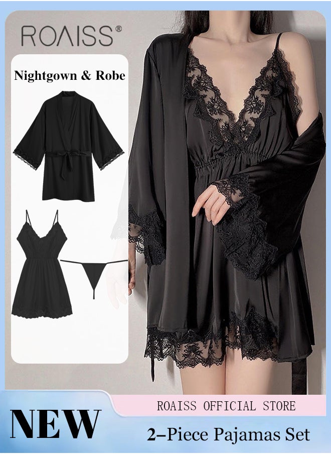 2-Piece Set of Women Pajamas with V-Neck Design Women Home Wear Set Same Color Outer Robe and Lace Element Nightgown - pzsku/Z66F0D7B69B125A4BA9A3Z/45/_/1715570882/ba0b8478-f9f2-4081-bb7a-488089c4196e