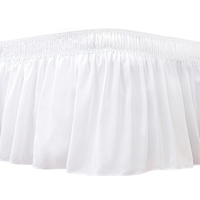 WRAP AROUND BED SKIRTS FOR QUEEN BEDS 11 SHORT DROP WHITE ADJUSTABLE ELASTIC DUST RUFFLES EASY FIT WRINKLE RESISTANT SILKY LUXURIOUS FABRIC MACHINE WASHABLE