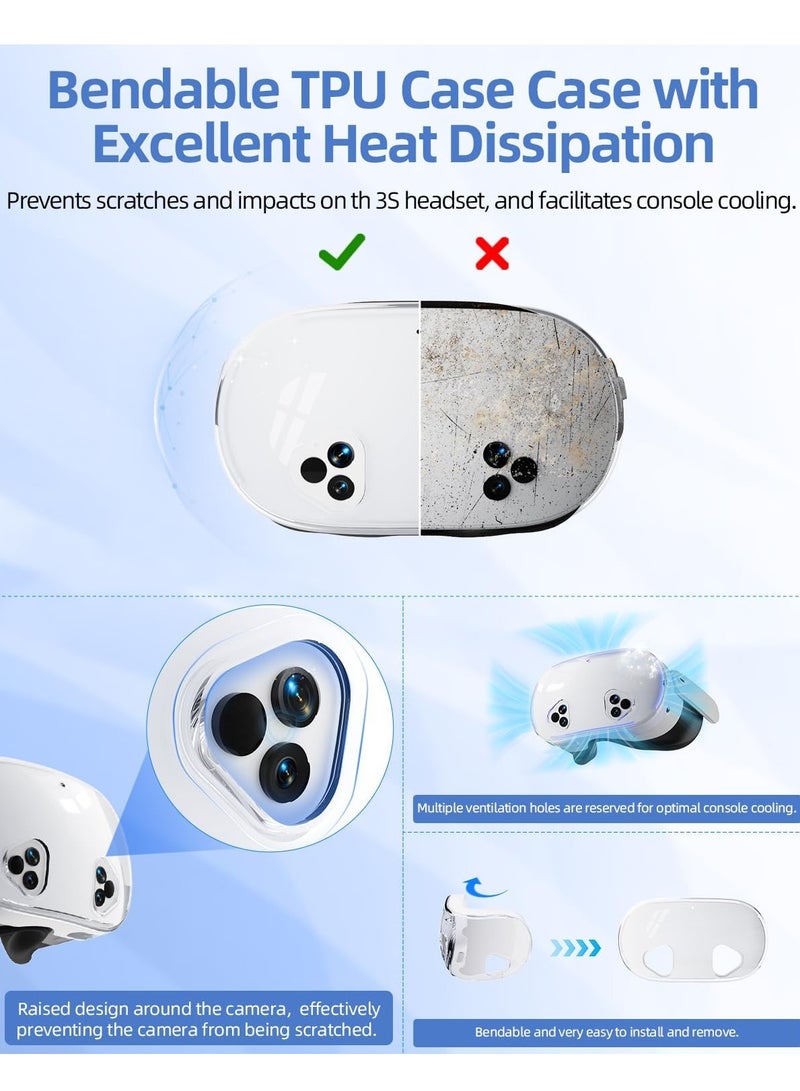 For Meta Quest 3S Accessories, TPU Protective Shell Cover Compatible with Oculus Quest 3S, VR Accessories Included Transparent Shell Cover, Lens Cover, Joystick Caps - Image 2