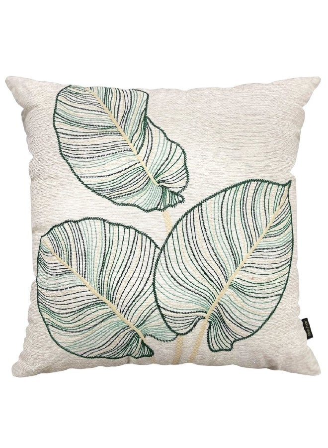 Concept Leaf Embroidery Detail Decorative Cushion Beige and Green 50 x 50 cm 472436