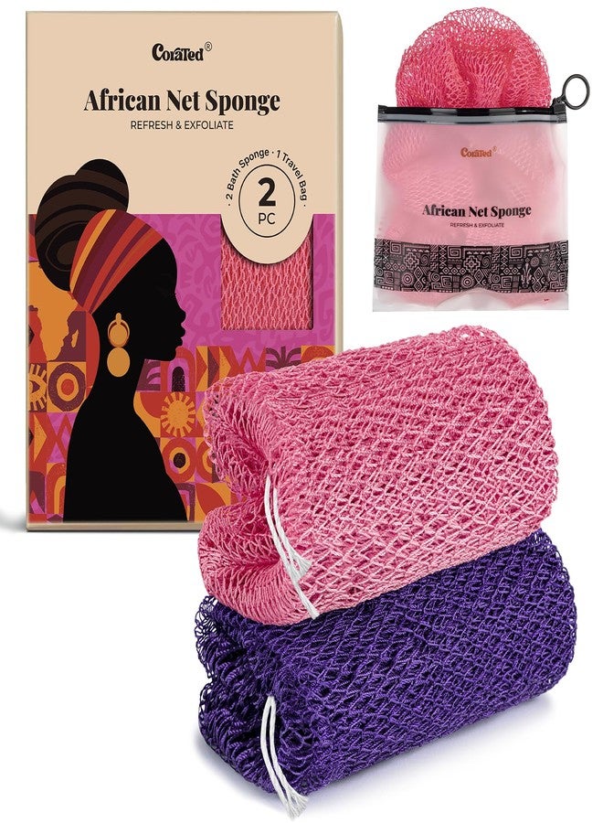 CORATED African Net Bath Sponge, Back Scrubber Washcloth for Shower (Pink & Purple) - Image 1