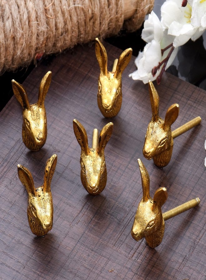 Indian-Shelf Indian Shelf 6 Pack Gold Aluminium Rabbit Knobs for Kids Dresser and Nursery Drawers Cute Bunny Decorative Cabinet Handles Easter Decor - Image 1