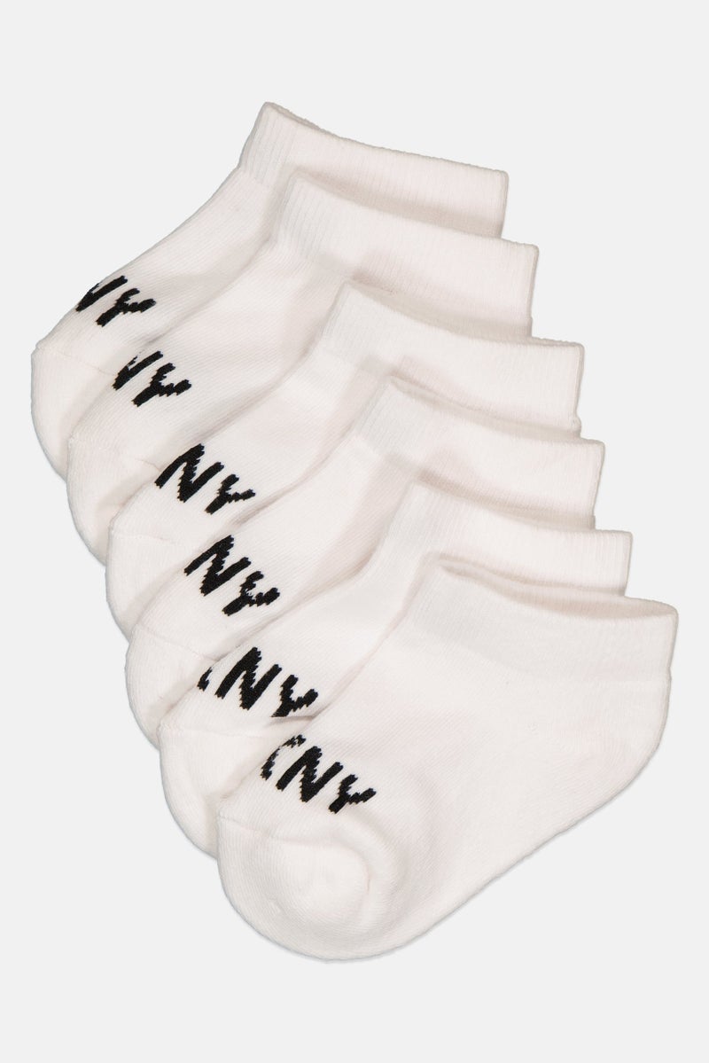 DKNY Kids Boy 6 Pairs Brand Logo Ankle Socks, White - Image 1
