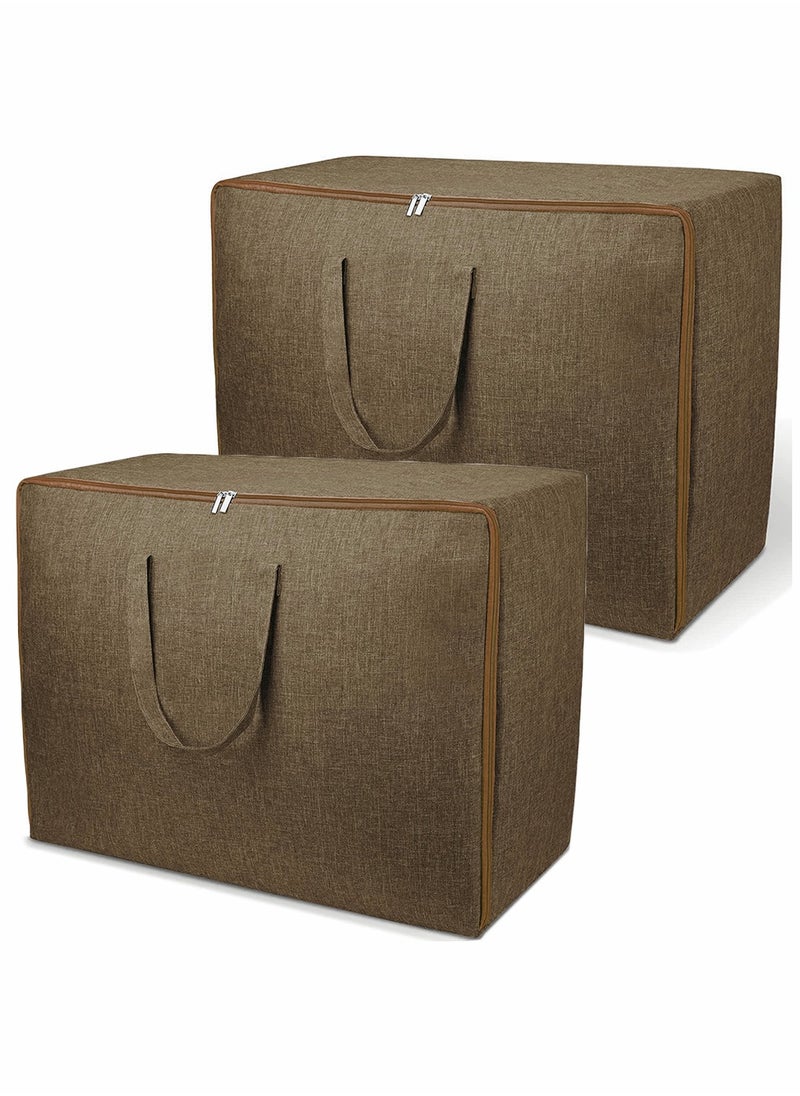 HomarKet Extra Large Blanket Storage Bag Under Bed Storage Tote for Comforters Clothes Linens Water Resistant and Breathable Closet Bags (Brown 2-Pack)  - Image 1