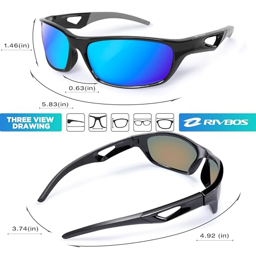 RIVBOS Polarized Sports Sunglasses Driving Glasses for Men Women Tr90 Unbreakable Frame for Cycling Baseball Running Rb831 (Black&Black Mirror Lens) - Image 3