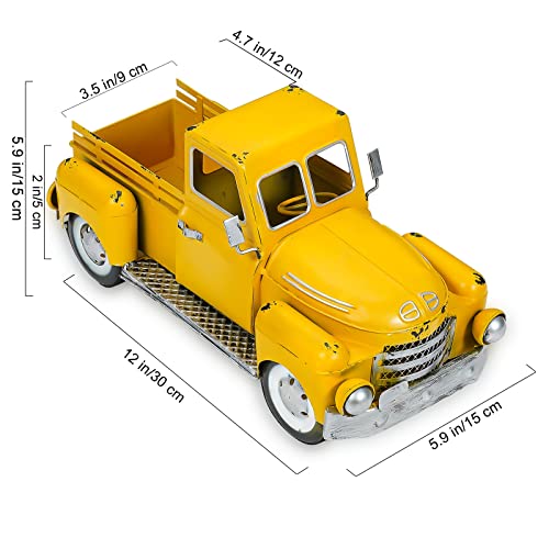 FLHJYF Farmhouse Yellow Truck Metal Decor,Vintage Outdoor Iron Truck Decor, Rustic Pick-up Planter,Antique Car Decoration,Desktop Wine Rack Stand,Decorative Tabletop Storage - Image 2