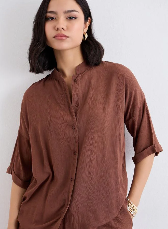 ستايلي Styli Textured Oversized Shirt and Wide Leg Pants Co-Ords