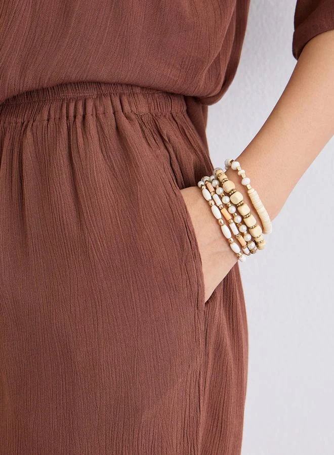 ستايلي Styli Textured Oversized Shirt and Wide Leg Pants Co-Ords