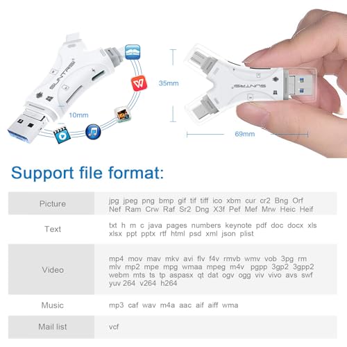 SUNTRSI SD Card Reader for iPhone/ipad/Android/Mac/Computer/Camera,4 in1 Micro SD Card Reader Trail Camera Viewer, Portable Memory Card Reader SD Card Adapter for SD and TF Cards(White) - Image 4