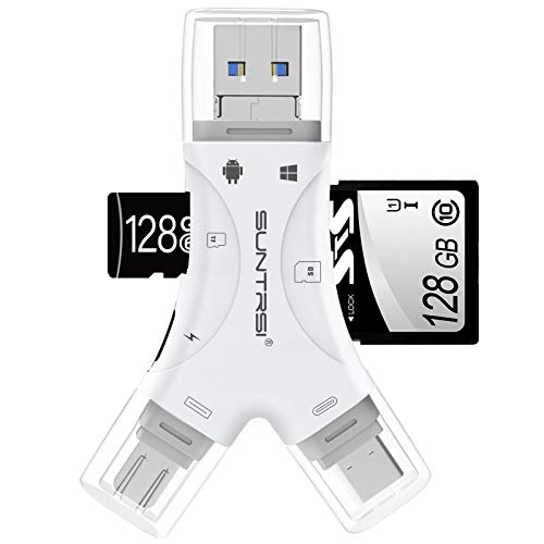 SUNTRSI SD Card Reader for iPhone/ipad/Android/Mac/Computer/Camera,4 in1 Micro SD Card Reader Trail Camera Viewer, Portable Memory Card Reader SD Card Adapter for SD and TF Cards(White) - Image 1