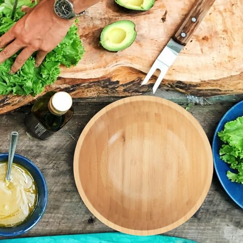 ZTHapwa Bamboo Salad Bowls, 8 Inch Big Round Bamboo Wooden Bowls for Salads/Fruits/Pasta/Vegetables, 49 Fl oz Handcraft Serving Bowl for Entertaining and Party, Rustic Home Decor Set of 2 - Image 4