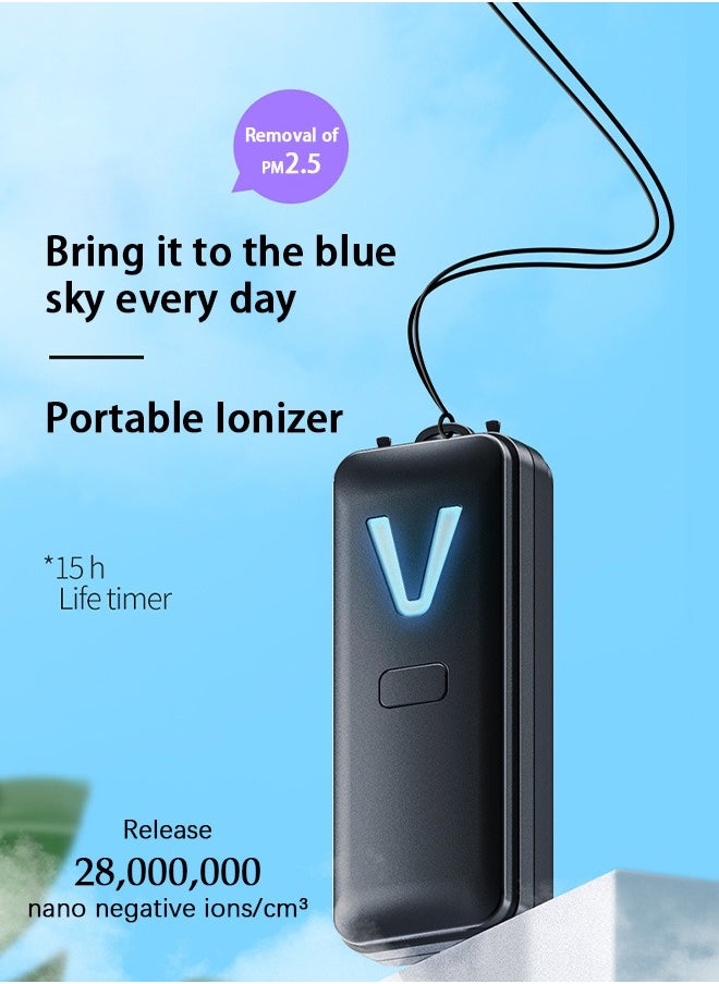 Urit Negative Ion Air Purifierm, Rechargeable Personal Air Purifier Necklace, Air Ionizers (Black)  - Image 3