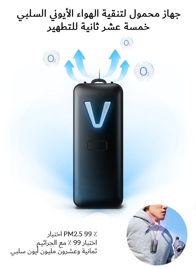 Urit Negative Ion Air Purifierm, Rechargeable Personal Air Purifier Necklace, Air Ionizers (Black)  - Image 1