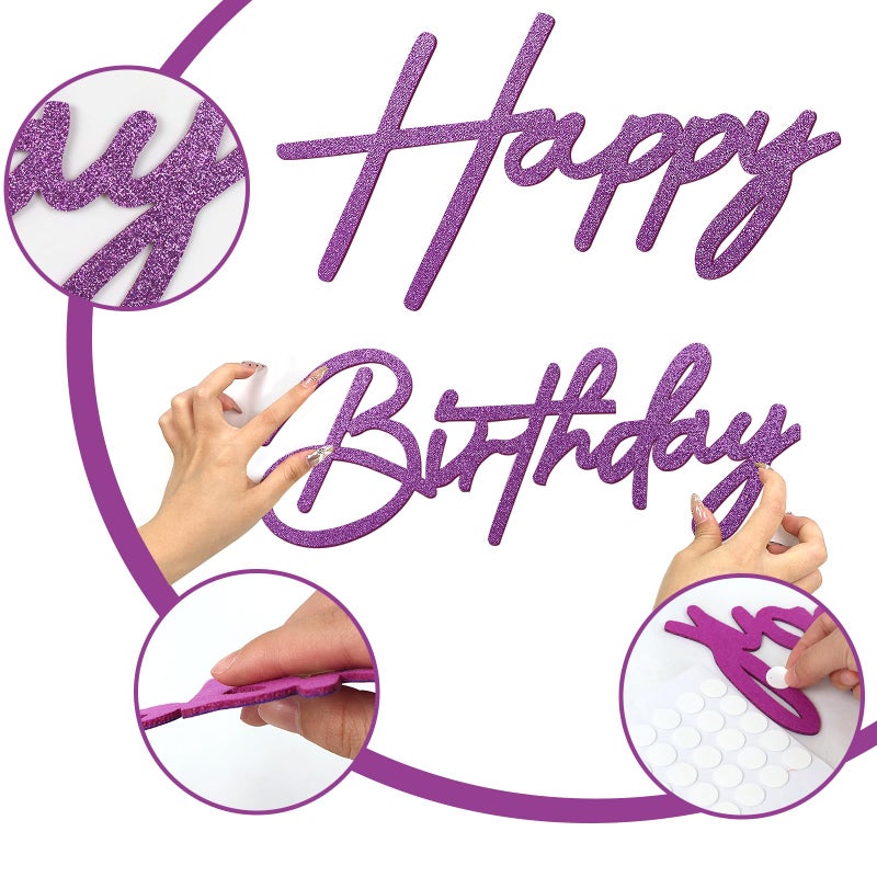 MASTRON Happy Birthday Sign for Backdrop - Glitter Purple Felt 'Happy Birthday' Letter Sign for Balloon Arch Backdrop Decorations - Image 4