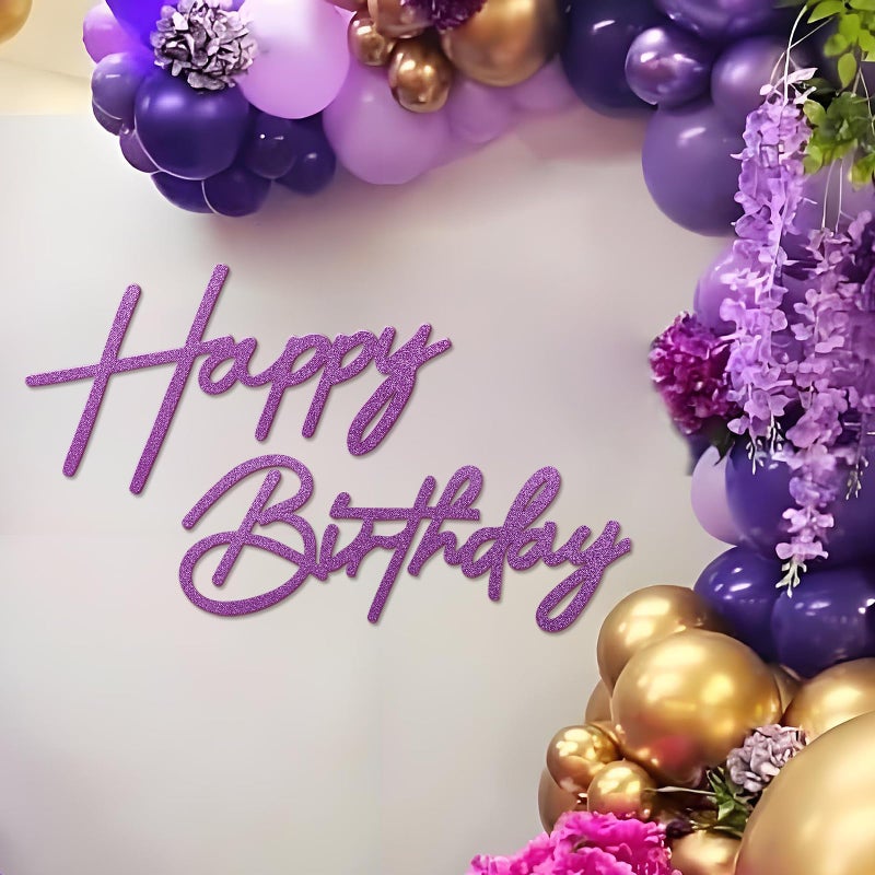 MASTRON Happy Birthday Sign for Backdrop - Glitter Purple Felt 'Happy Birthday' Letter Sign for Balloon Arch Backdrop Decorations - Image 1