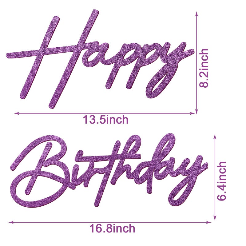 MASTRON Happy Birthday Sign for Backdrop - Glitter Purple Felt 'Happy Birthday' Letter Sign for Balloon Arch Backdrop Decorations - Image 2