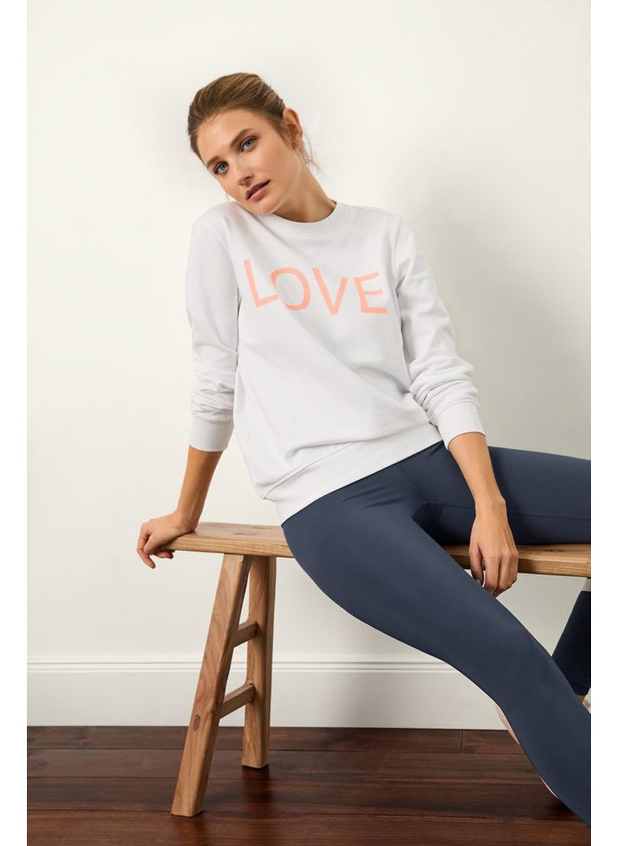 Tchibo Women Crew Neck Graphic Long Sleeve Sweatshirt, White  - Image 1