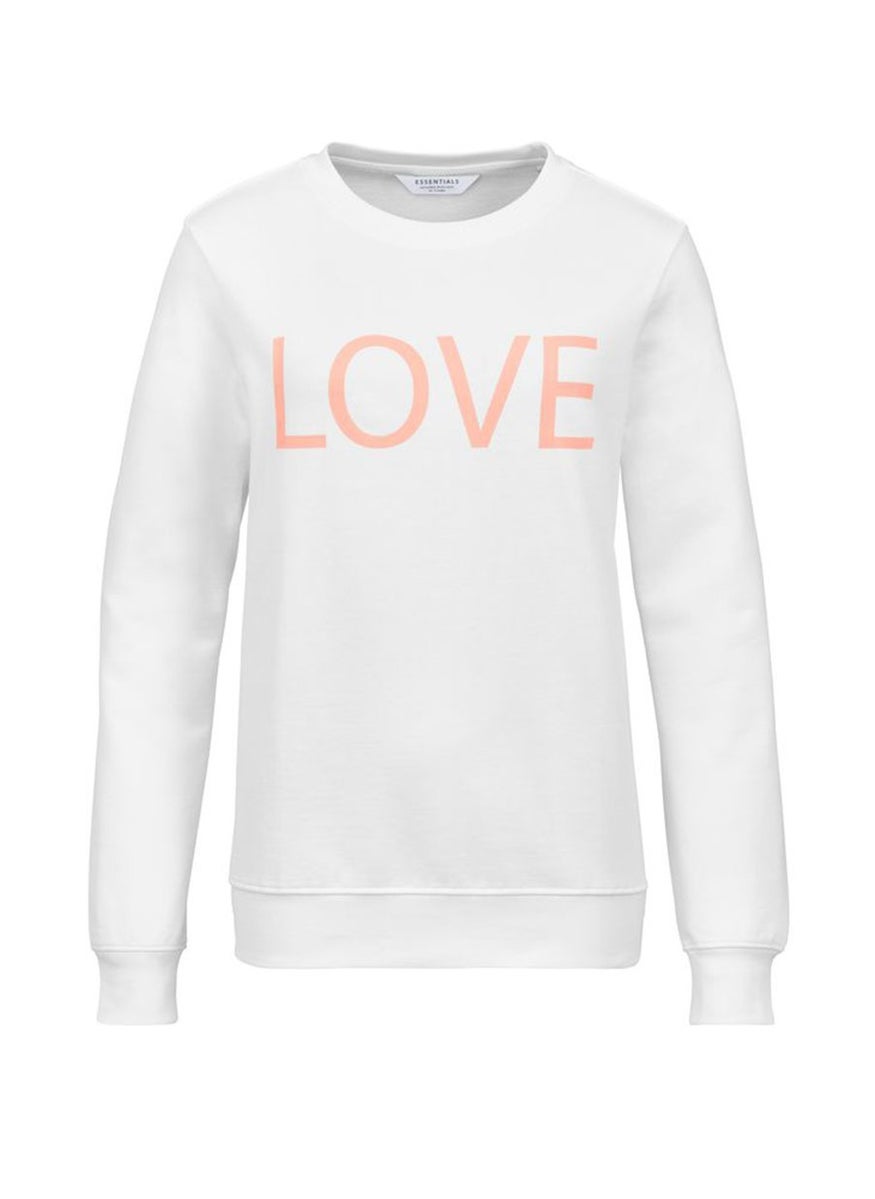 Tchibo Women Crew Neck Graphic Long Sleeve Sweatshirt, White  - Image 2