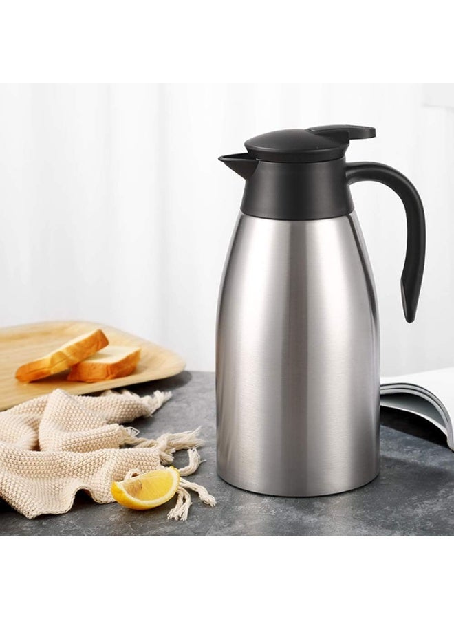 SKY-TOUCH إبريق شاي من الفولاذ المقاوم للصدأ معزول بالفراغ سعة 2 لتر - قارورة حرارية بسعة كبيرة، ترمس مزدوج الجدار، عزل يدوم طويلاً وسهولة في الصب للقهوة والشاي والماء - Image 2