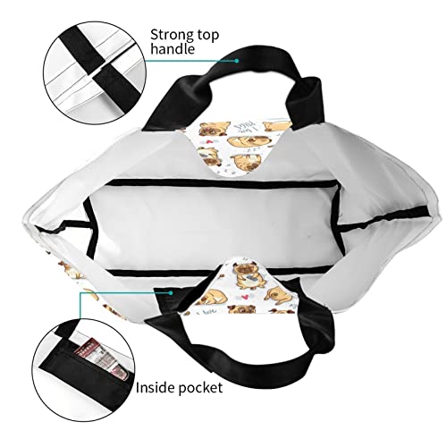Qwalnely Tote Bag Beach Canvas Travel Reusable Grocery Shopping Bag Pug Gifts for Pug Lover - Image 4