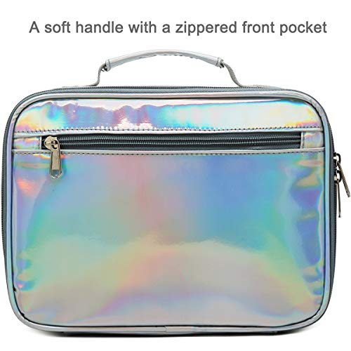 FlowFly Kids Lunch box Insulated Soft Bag Mini Cooler Back to School Thermal Meal Tote Kit for Girls, Boys, Silvery - Image 2