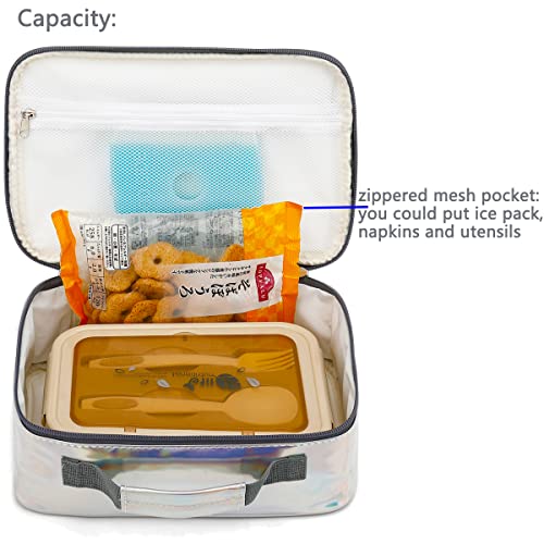 FlowFly Kids Lunch box Insulated Soft Bag Mini Cooler Back to School Thermal Meal Tote Kit for Girls, Boys, Silvery - Image 4