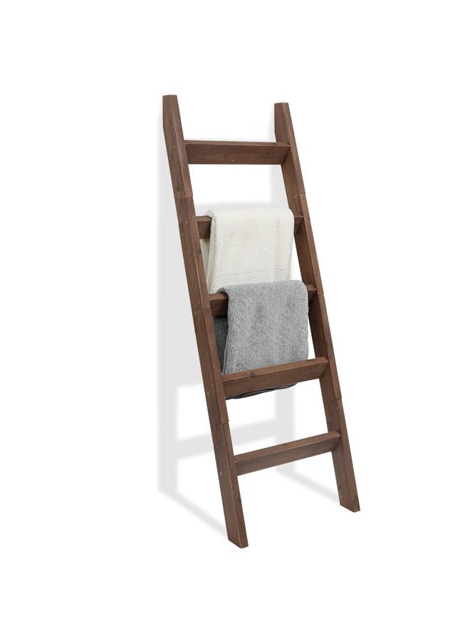 FUIN 5ft (58") Wood Blanket Ladder Living Room Decorative Wall Leaning Farmhouse Quilt Display Holder Storage Rustic Wooden Towel Rack for Bathroom, Brown - Image 1