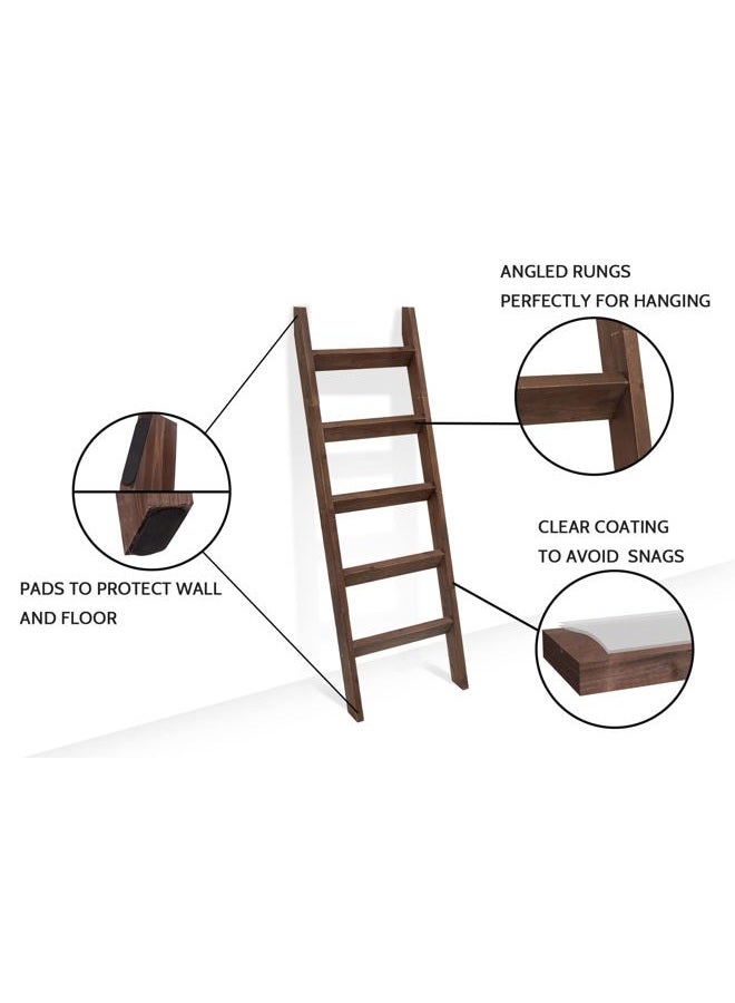 FUIN 5ft (58") Wood Blanket Ladder Living Room Decorative Wall Leaning Farmhouse Quilt Display Holder Storage Rustic Wooden Towel Rack for Bathroom, Brown - Image 3