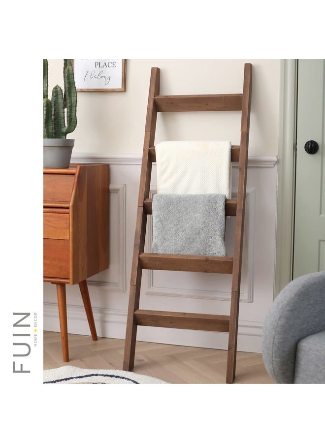 FUIN 5ft (58") Wood Blanket Ladder Living Room Decorative Wall Leaning Farmhouse Quilt Display Holder Storage Rustic Wooden Towel Rack for Bathroom, Brown - Image 2