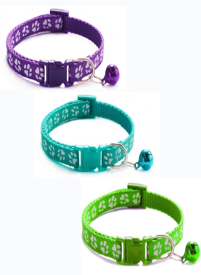 Litvibes Cat Collars Set of 3 with Bell,Kitten and Small Dogs Soft Adjustable Collar Safe,Solid and Breakaway for Cats and Puppies,Cute Kitty Neckband with Paw Print- (Purple,Turquoise,Green) - Image 1