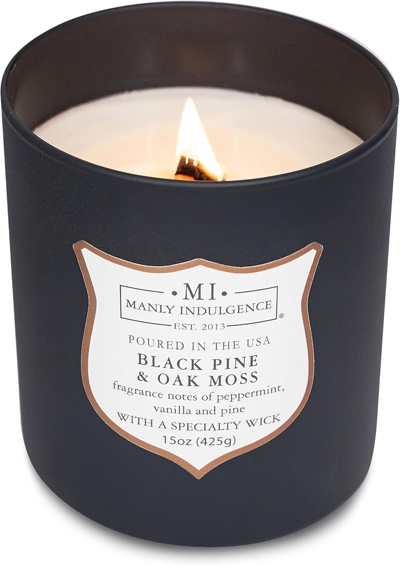 Manly Indulgence Black Pine Oakmoss Scented Candles for Men, 15 oz Wooden Wick, Premium Soy Blend Wax, 60H Burn, Candles for Home Scented - Made in The USA - Image 3