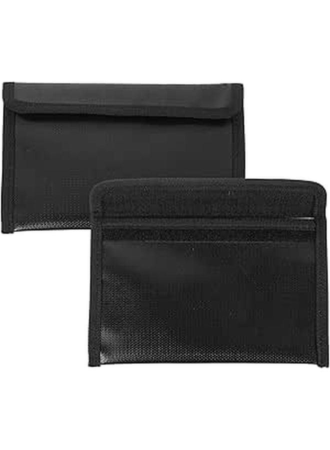 Fireproof Document Bag Set 2 Pcs Black Zippered Pouch for Home Office Use - Image 1
