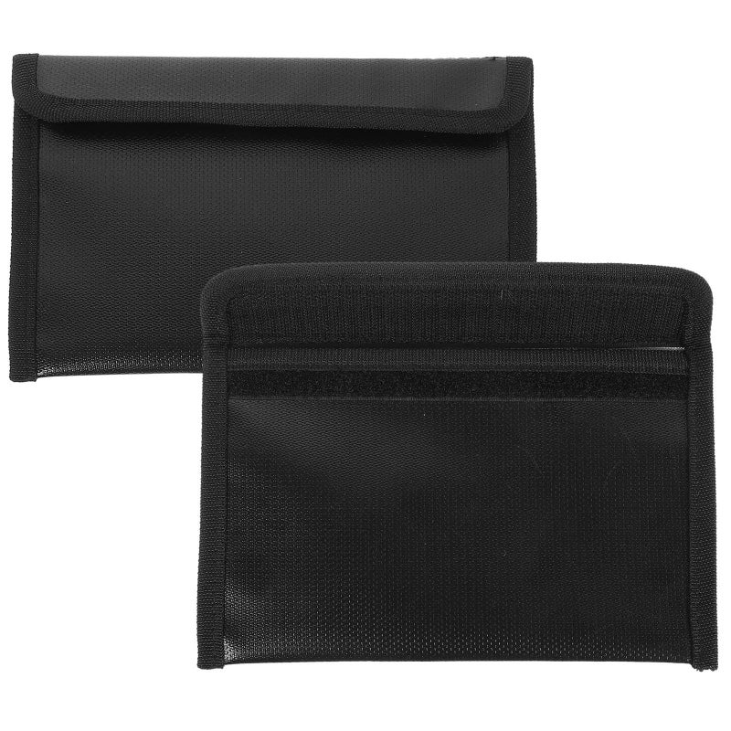 Fireproof Document Bag Set 2 Pcs Black Zippered Pouch for Home Office Use - Image 2