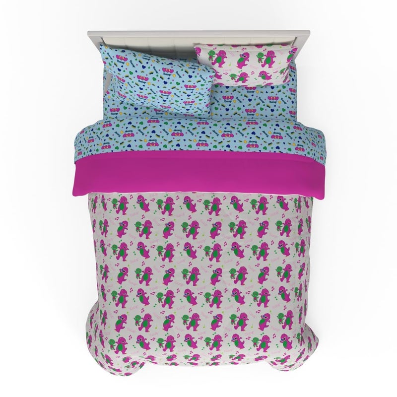 Franco Barney Friends Bedding 7 Piece Super Soft Reversible Comforter and Sheet Set with Sham Queen Officially Licensed Product