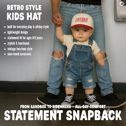 Funky Junque Kids Trucker Hat Baseball Cap - Two Tone Vintage Baby Baseball Cap, Infant Baseball Hat, Toddler Snapback Hat - Loverboy - Red/Beige (X-Small - 0-12 Months) - Image 5